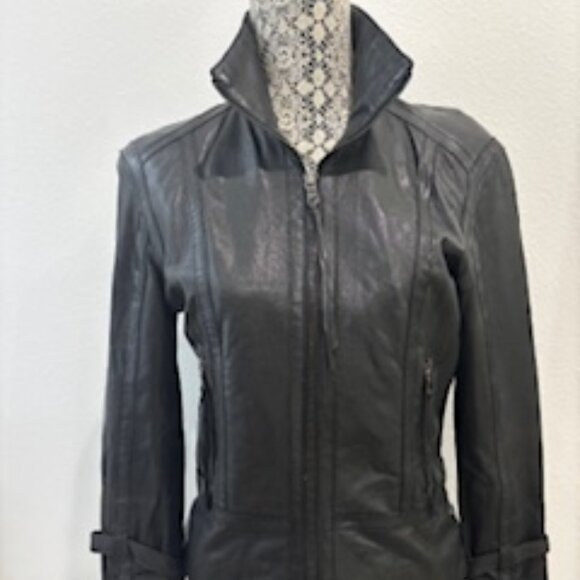 Andrew Marc New York Black Leather Moto Jacket Small - Picture 1 of 7